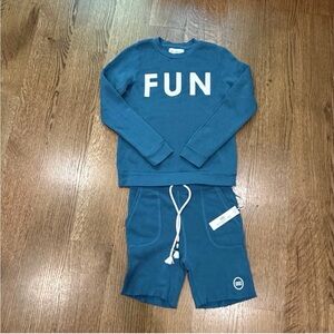 Sol Angeles Teal White “FUN” Pullover Sweatshirt w/ Matching Shorts Kids Size 10